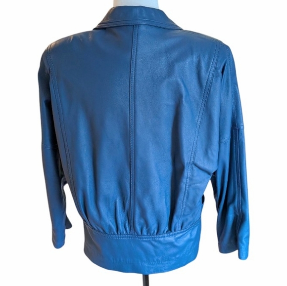 Vintage 1980s Penny Genuine Leather Skirt Suit | Colonial Blue | EUC - Picture 4 of 13